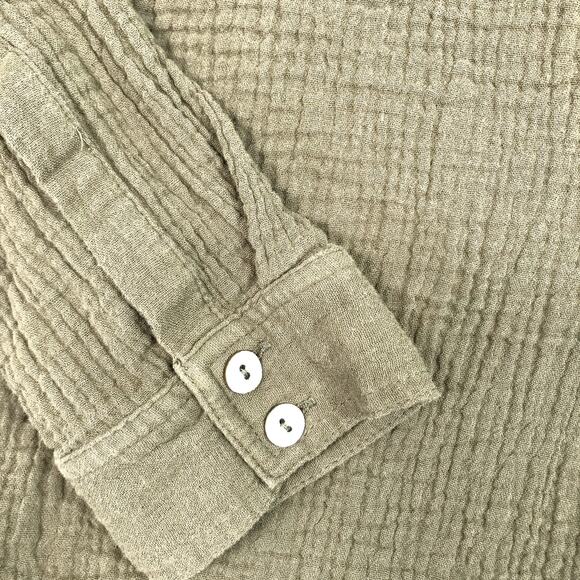 FREE PEOPLE Changing Horizons V Neck Top Sz S Olive Green Gauze Oversize Boho - Picture 8 of 11